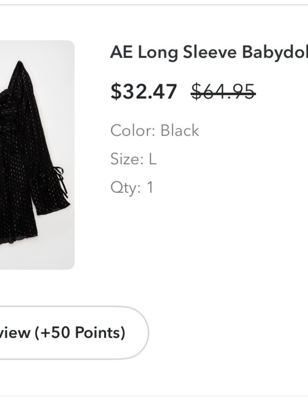 American Eagle Outfitters Black Long Sleeve Babydoll Mini Dress